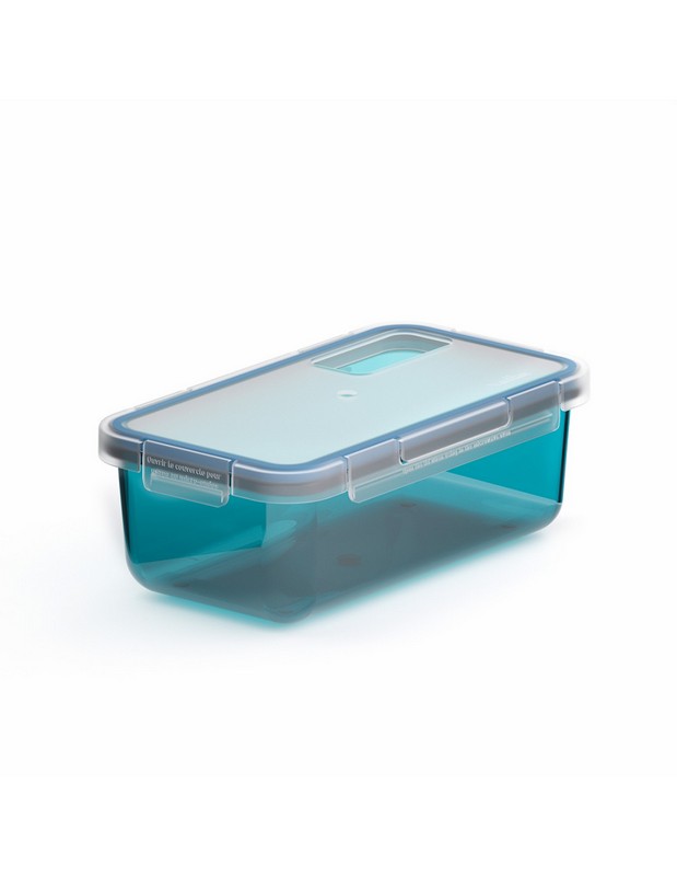 Contenitore ermetico per alimenti utilizzabile in microonde, lavastoviglie e congelatore, da -20ºC a 100ºC, realizzato in tritan trasparente color petrolio